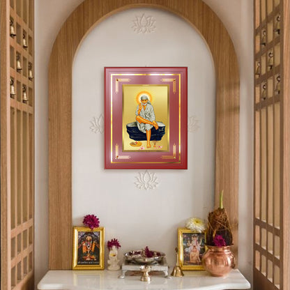 Sai Baba of Shirdi | Saint of Faith & Compassion Wall Mount Photo Frame in 24K Gold Plated Foil