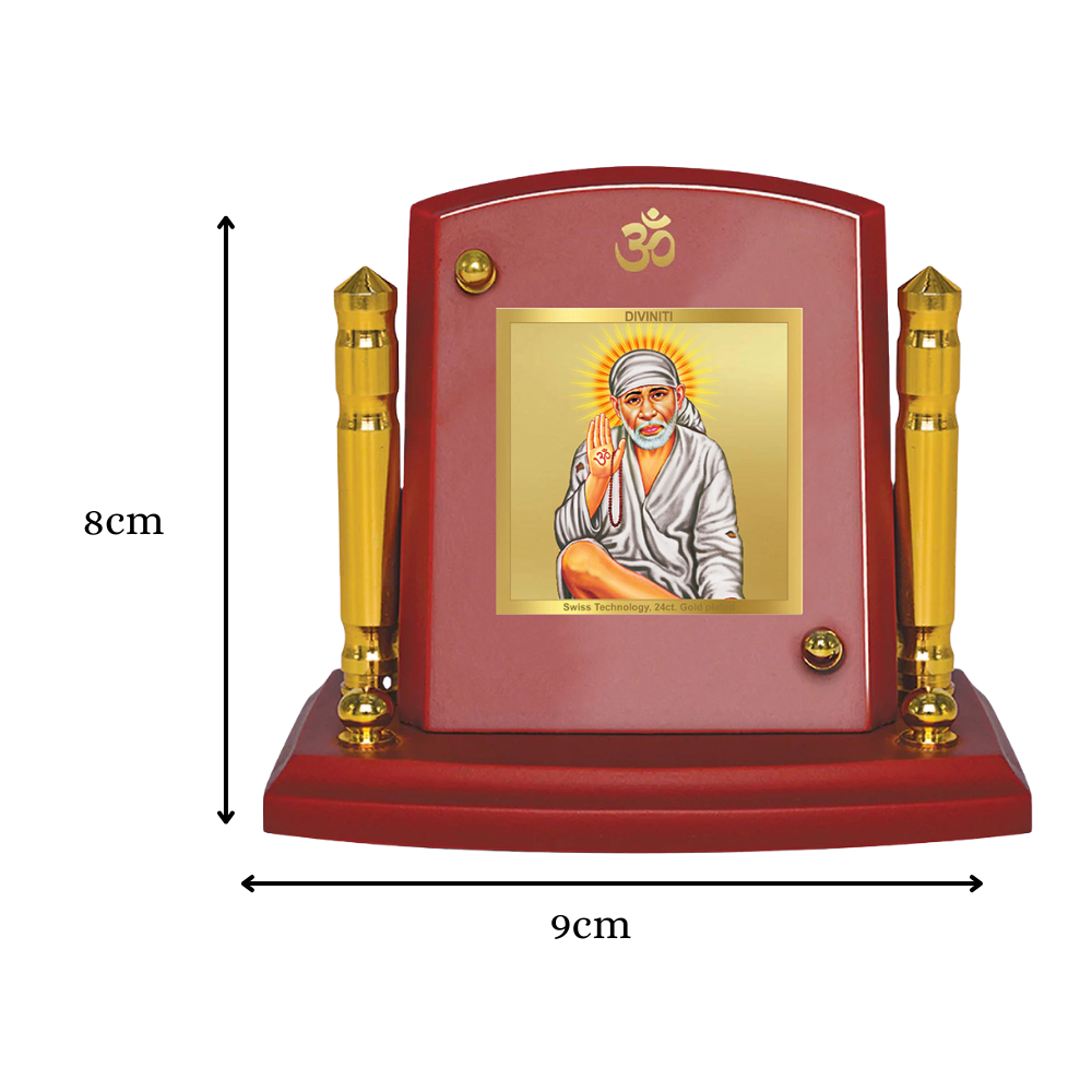 Sai Baba Blessing Pose | Divine Sai Baba Car Dashboard & Tabletop Photo Frame in 24K Gold Plated Foil