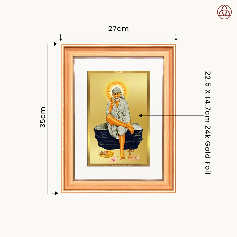 Sai Baba of Shirdi | Saint of Faith & Compassion Wall Photo Frame in 24K Gold Plated Foil