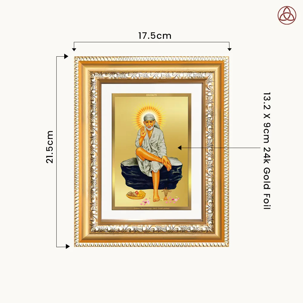Sai Baba of Shirdi | Saint of Faith & Compassion Wall & Tabletop Photo Frame in 24K Gold Plated Foil