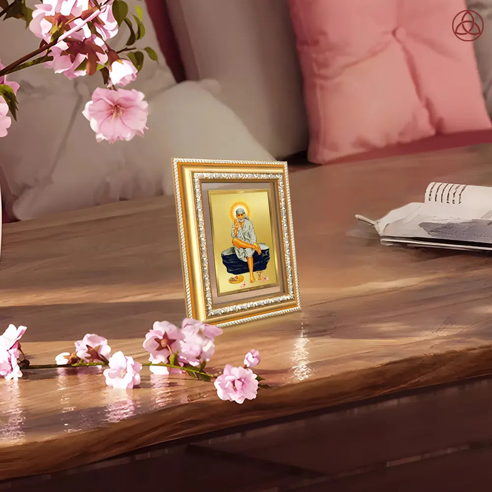 Sai Baba of Shirdi | Saint of Faith & Compassion Wall & Tabletop Photo Frame in 24K Gold Plated Foil