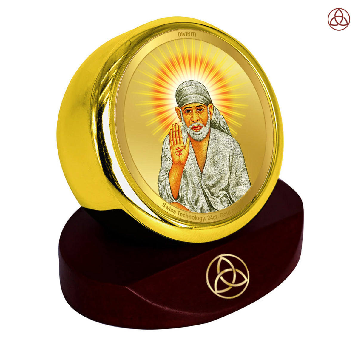 Sai Baba Blessing Pose | Divine Sai Baba Car Dashboard & Tabletop Photo Frame in 24K Gold Plated Foil