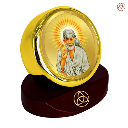 Sai Baba Blessing Pose | Divine Sai Baba Car Dashboard & Tabletop Photo Frame in 24K Gold Plated Foil