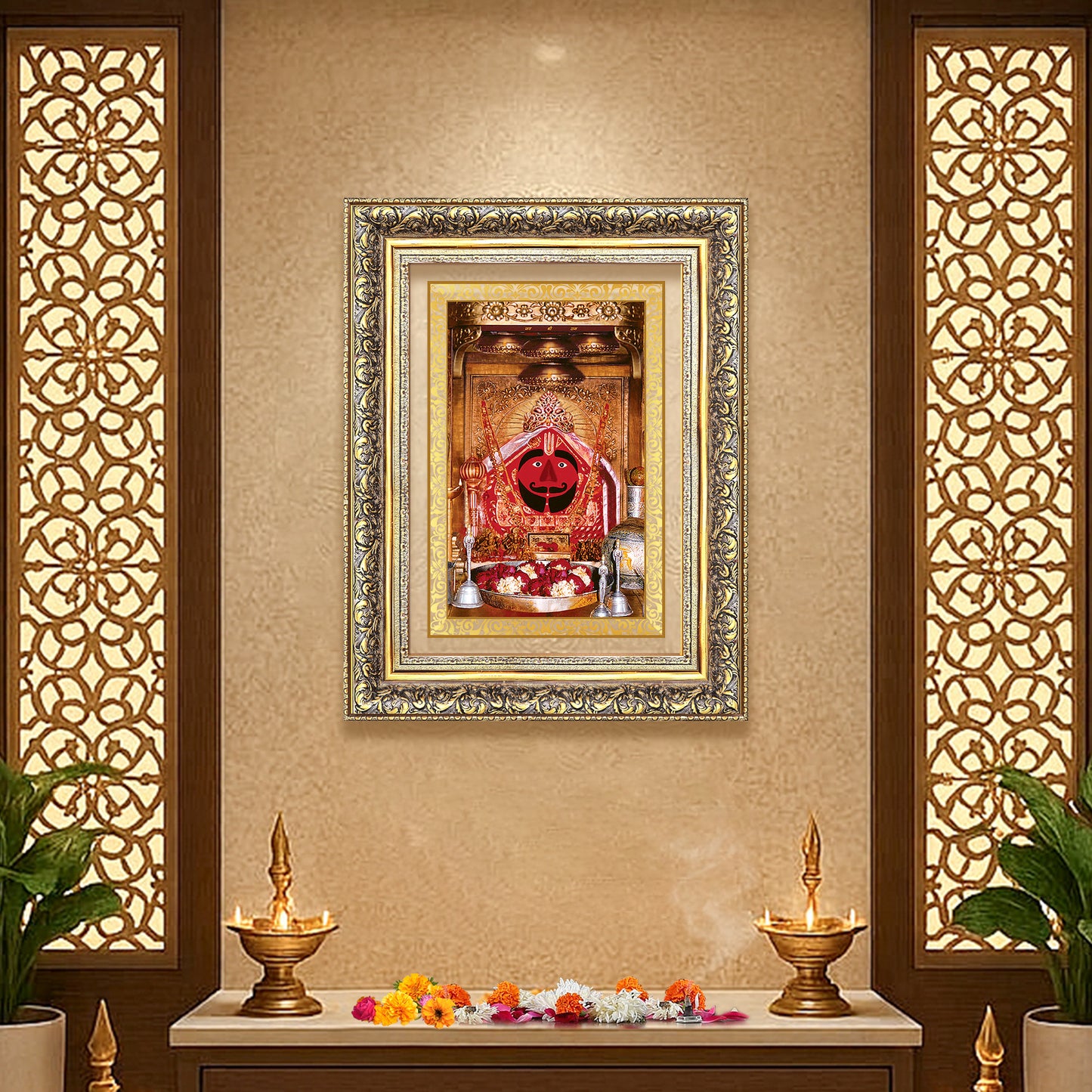 Salasar Balaji | Lord Hanuman of Salasar Dham Wall Mount Photo Frame in 24K Gold Plated Foil