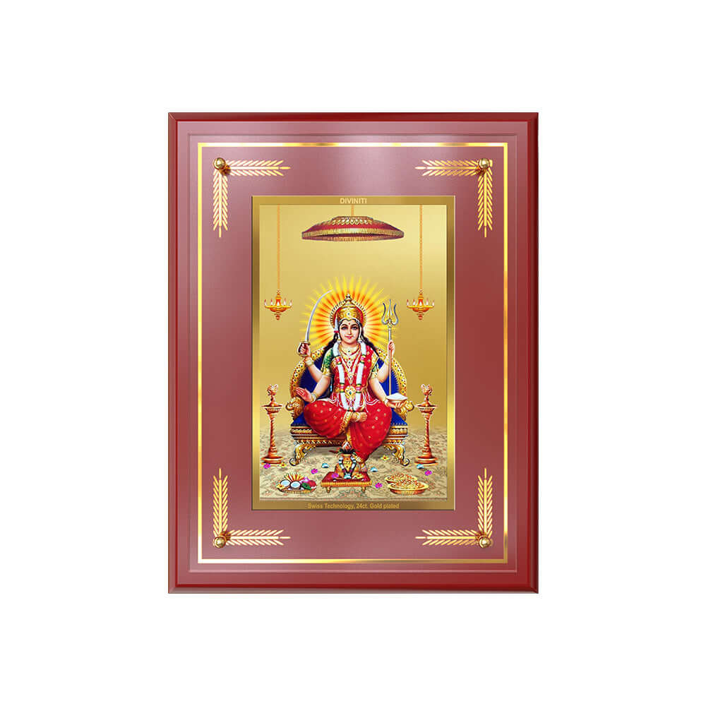 Santoshi Mata Photo Frame in 24k Gold Plated Foil