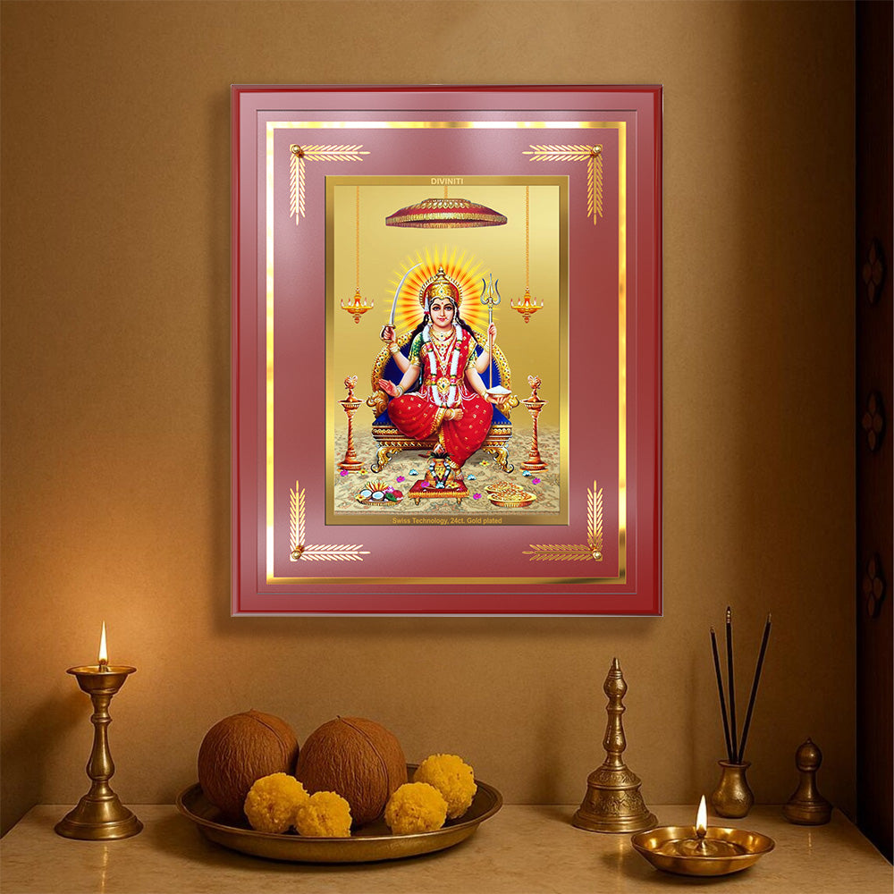 Santoshi Mata | Goddess of Contentment & Fulfilment Wall & Tabletop Frame in 24K Gold Plated Foil