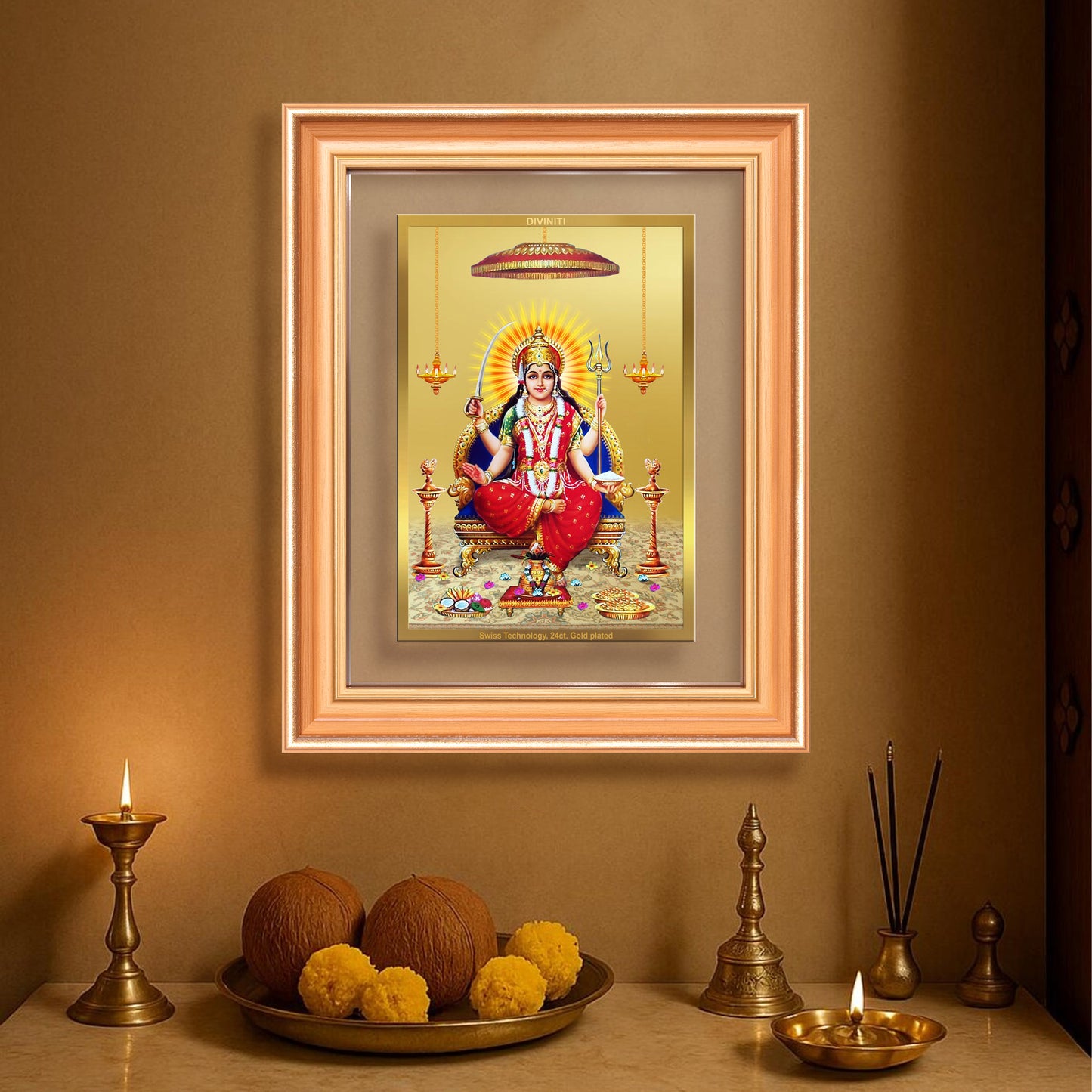 Santoshi Mata | Goddess of Contentment & Fulfilment Wall & Tabletop Frame in 24K Gold Plated Foil