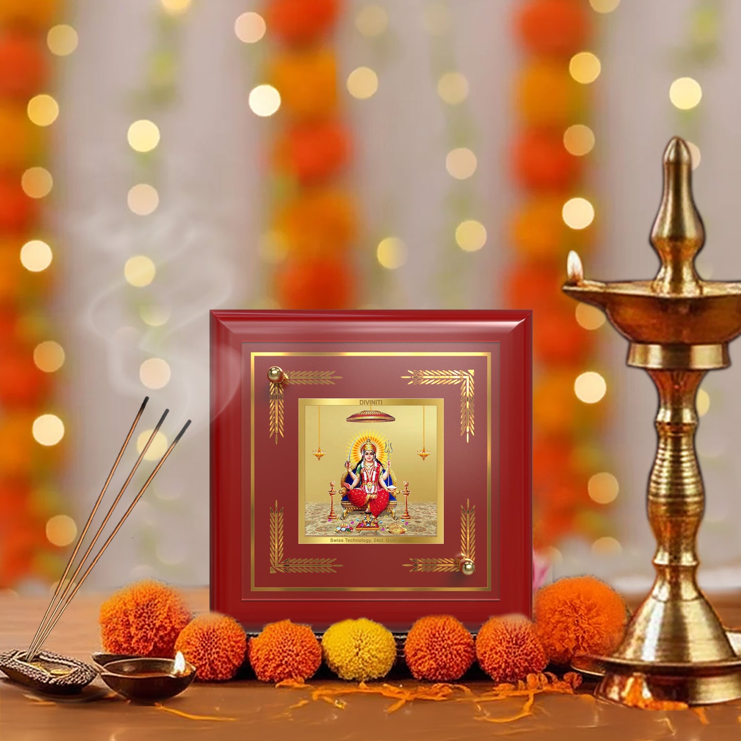 Santoshi Mata | Goddess of Contentment & Fulfilment Tabletop Frame in 24K Gold Plated Foil