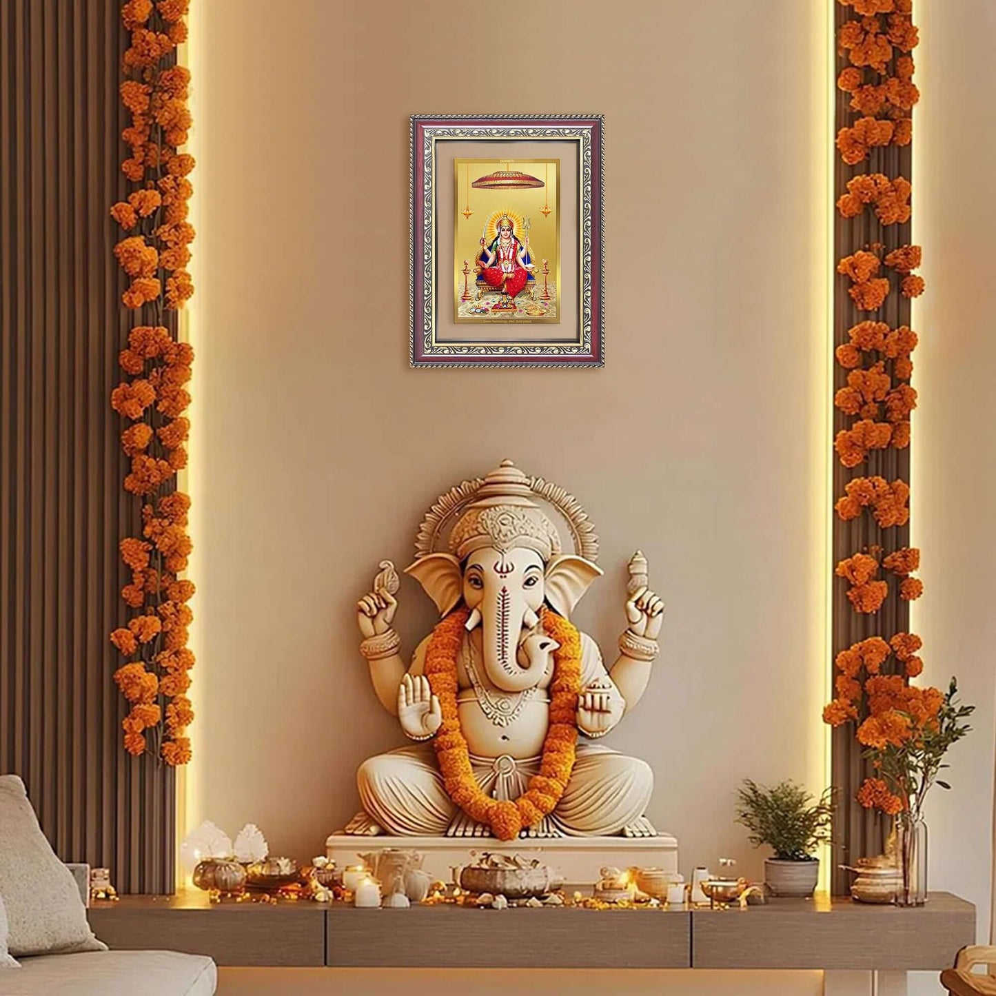 Santoshi Mata | Goddess of Contentment & Fulfilment Wall and Tabletop Photo Frame in 24K Gold Plated Foil