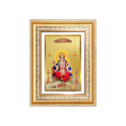 Santoshi Mata photo frame Wall and Tabletop in 24K Gold Plated Foil with intricate design and vibrant colors.