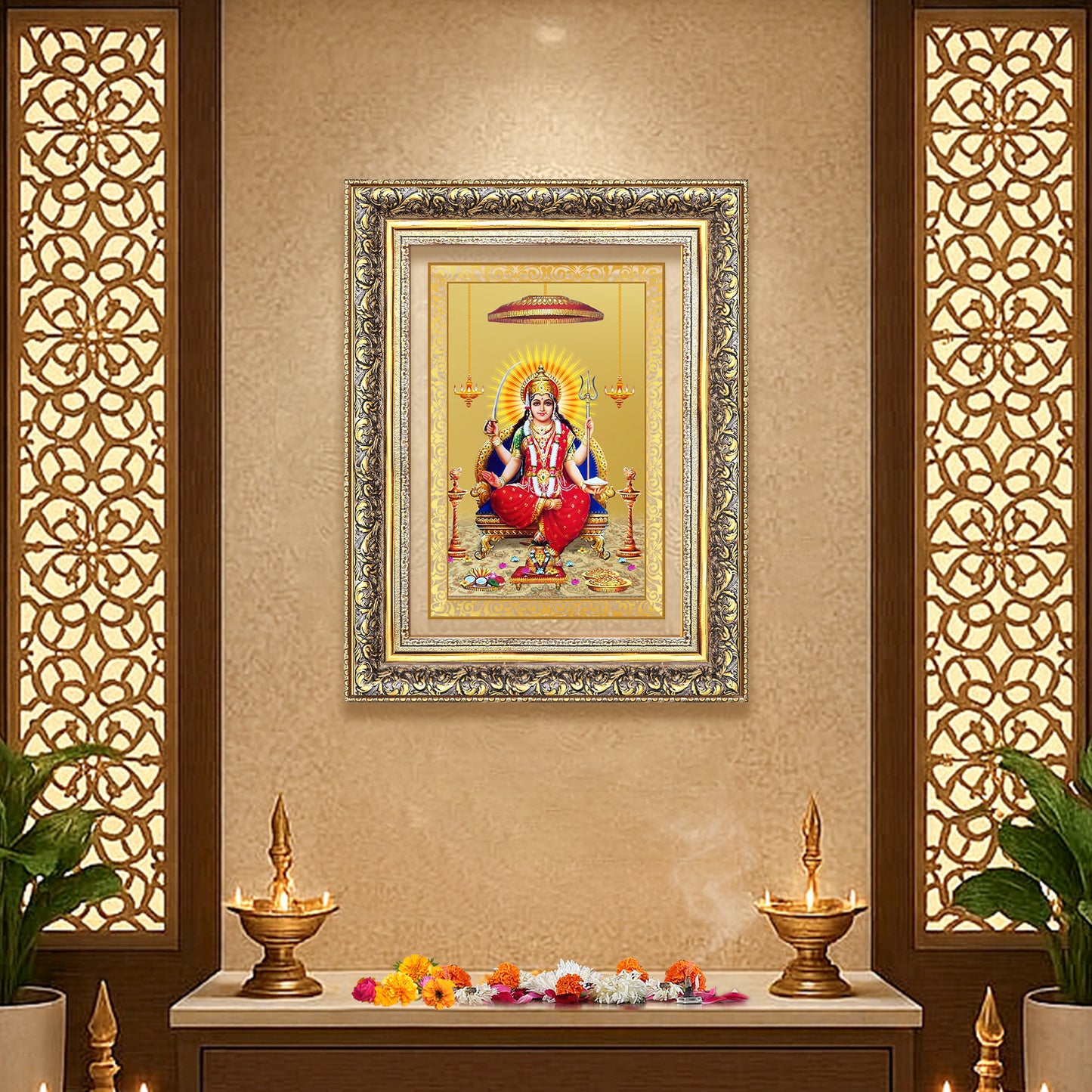 Santoshi Mata | Goddess of Contentment & Fulfilment Wall Photo Frame in 24K Gold Plated Foil
