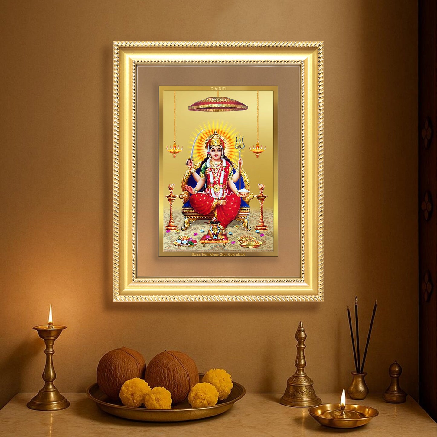 Santoshi Mata | Goddess of Contentment & Fulfilment Wall & Tabletop Frame in 24K Gold Plated Foil