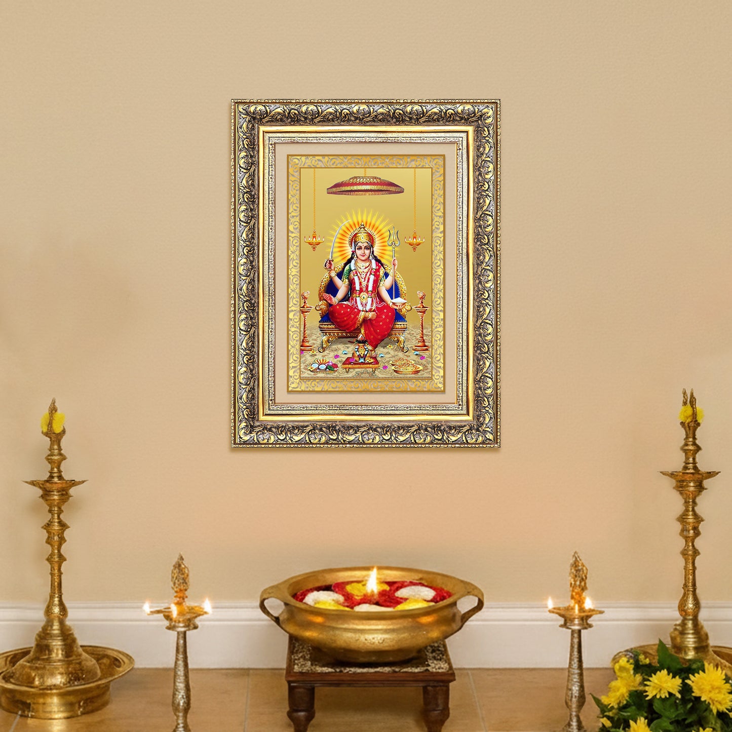 Santoshi Mata | Goddess of Contentment & Fulfilment Wall Photo Frame in 24K Gold Plated Foil