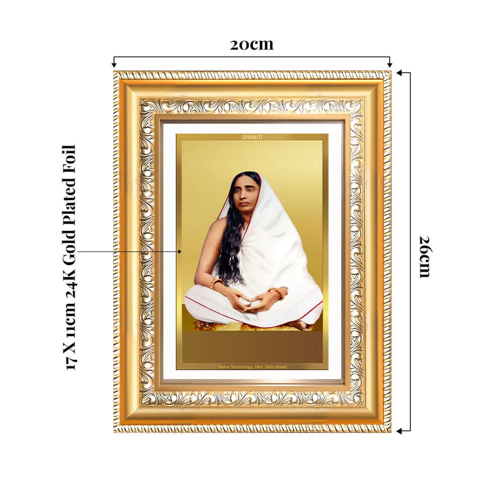 Sarada Devi Wall and Tabletop Photo Frame featuring 24K Gold Plated Foil, dimensions 20cm x 26cm.
