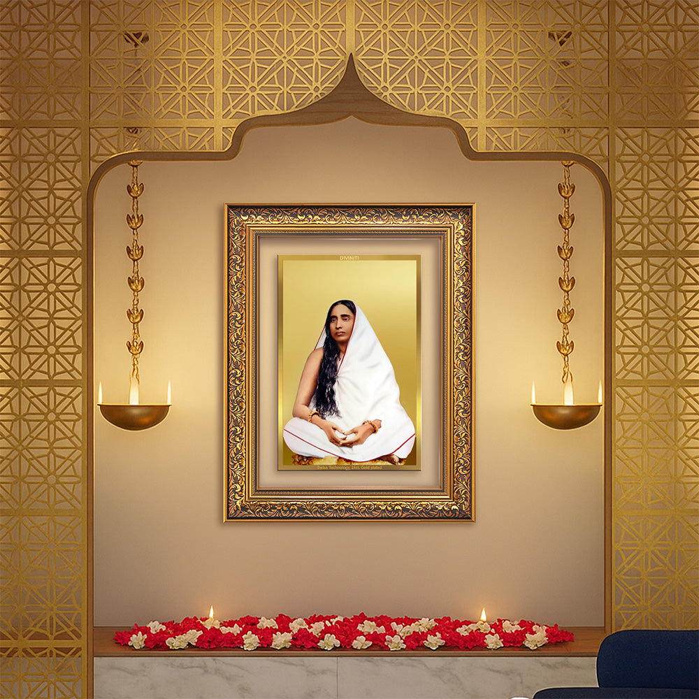 Holy Mother Sarada Devi | Divine Consort of Sri Ramakrishna Wall Photo Frame in 24K Gold Plated Foil