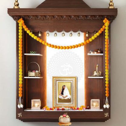 Sarada Devi Wall and Tabletop Photo Frame in a beautifully decorated wooden shelf with floral garlands.