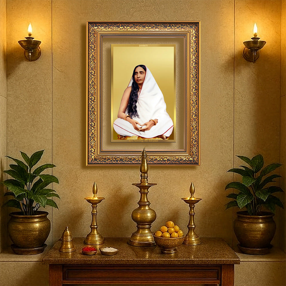 Holy Mother Sarada Devi | Divine Consort of Sri Ramakrishna Wall Photo Frame in 24K Gold Plated Foil