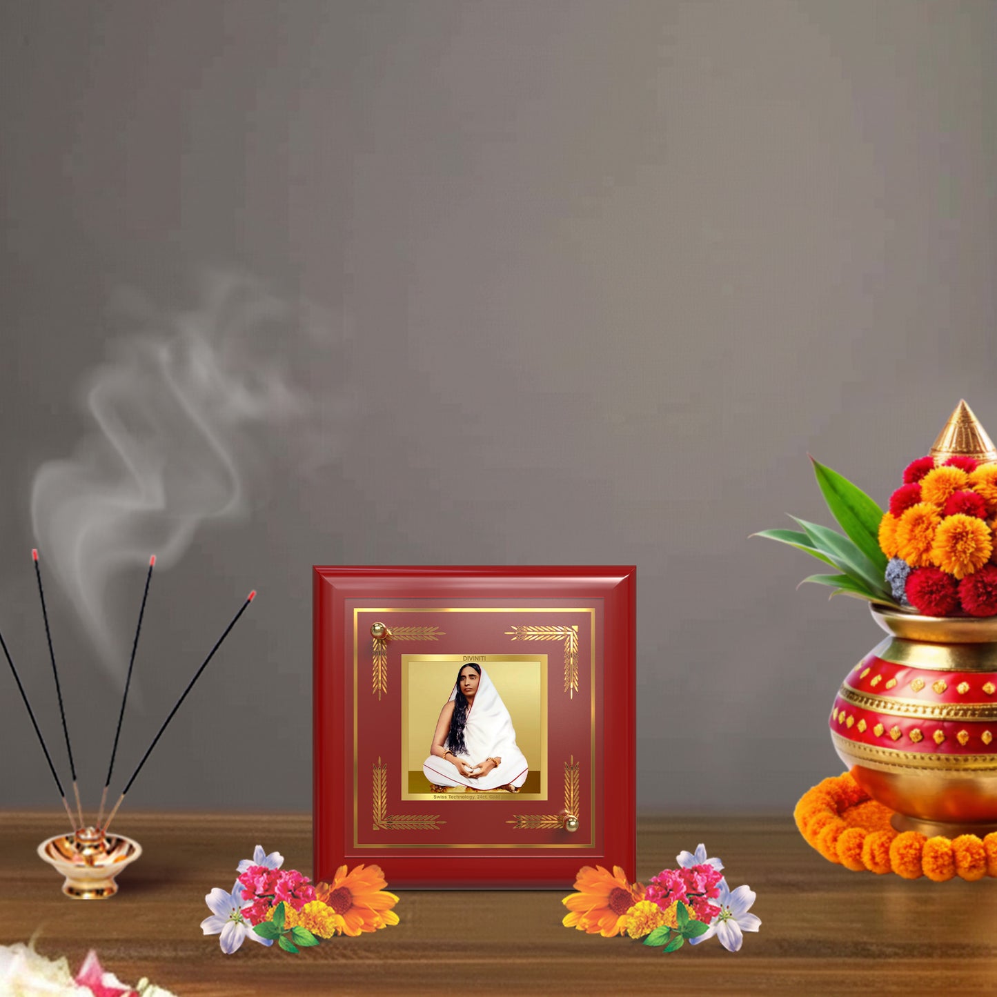 Holy Mother Sarada Devi | Divine Consort of Sri Ramakrishna Tabletop Frame in 24K Gold Plated Foil