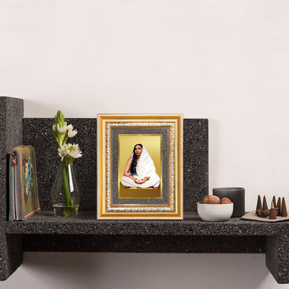 Sarada Devi Tabletop Photo Frame in 24K Gold Plated Foil displayed on wooden table