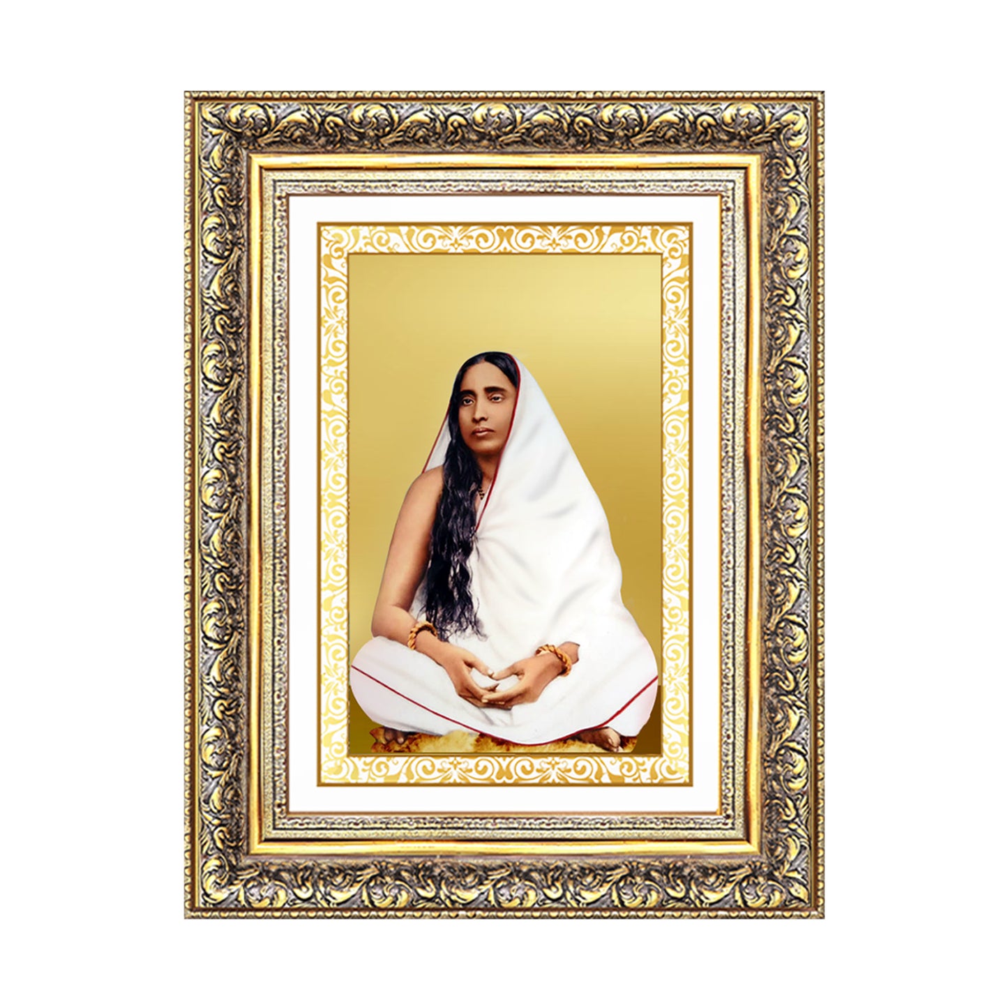 Holy Mother Sarada Devi | Divine Consort of Sri Ramakrishna Wall Photo Frame in 24K Gold Plated Foil
