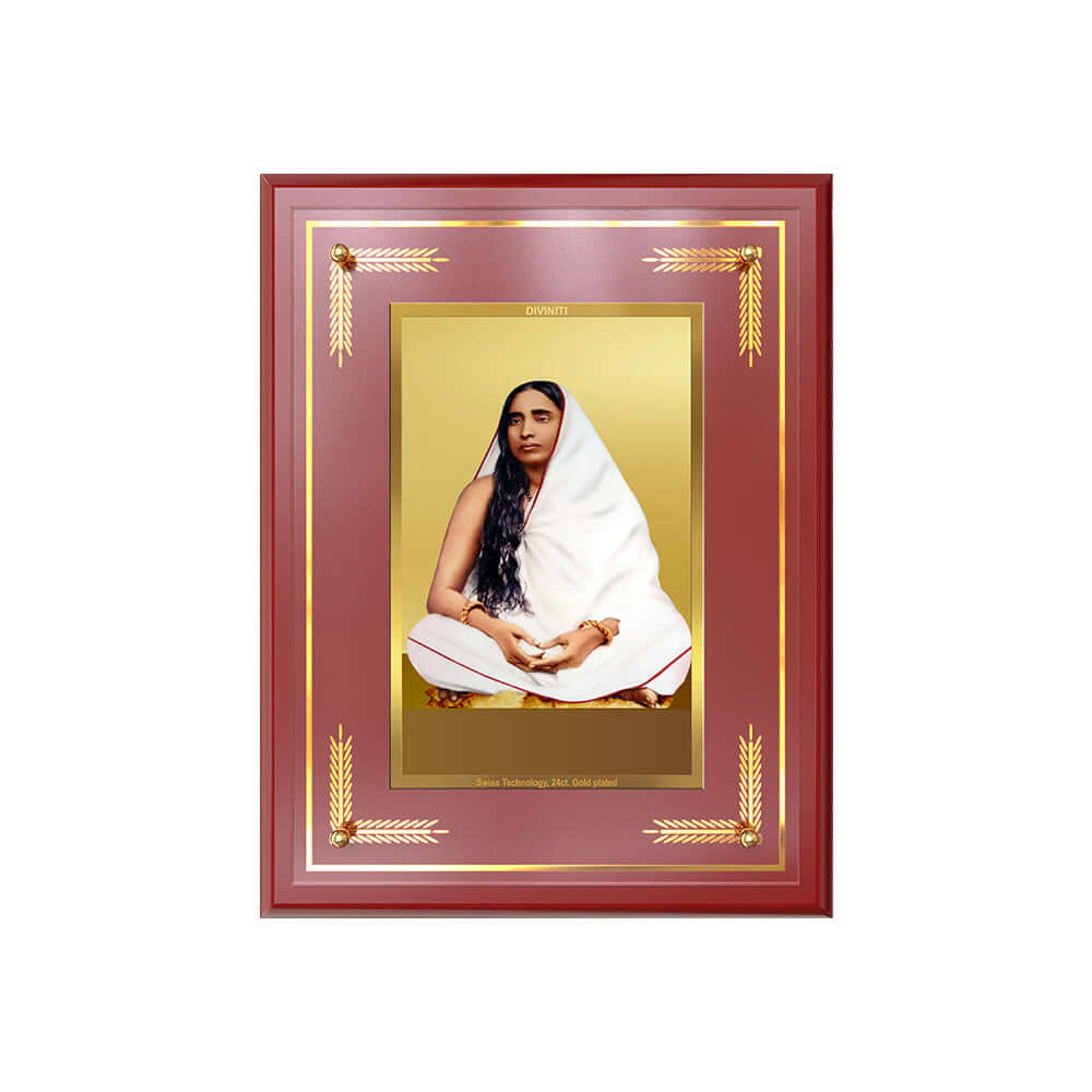 Sarada Devi photo frame in 24K gold-plated foil, showcasing the divine consort of Sri Ramakrishna.
