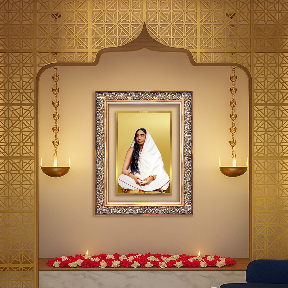 Holy Mother Sarada Devi | Divine Consort of Sri Ramakrishna Wall Photo Frame in 24K Gold Plated Foil