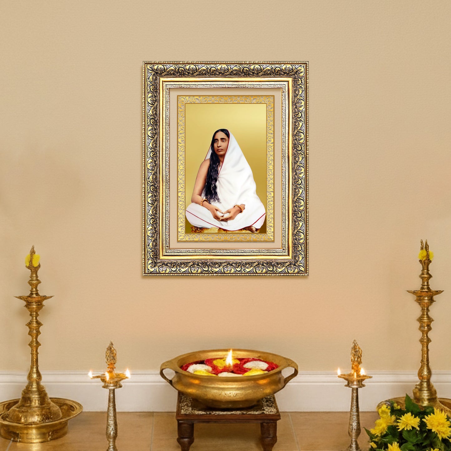 Holy Mother Sarada Devi | Divine Consort of Sri Ramakrishna Wall Photo Frame in 24K Gold Plated Foil