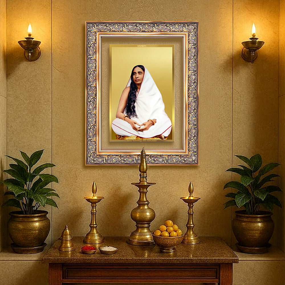 Holy Mother Sarada Devi | Divine Consort of Sri Ramakrishna Wall Photo Frame in 24K Gold Plated Foil