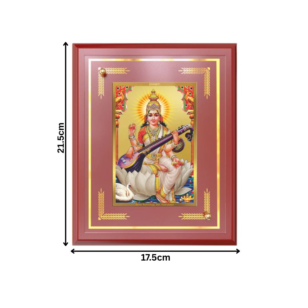 Goddess Saraswati | Divine Mother of Wisdom & Arts Wall and Tabletop Photo Frame in 24K Gold Plated Foil