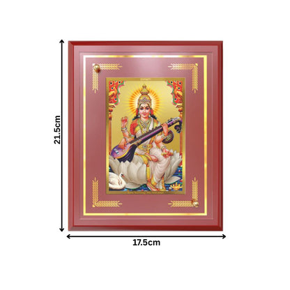 Goddess Saraswati | Divine Mother of Wisdom & Arts Wall and Tabletop Photo Frame in 24K Gold Plated Foil