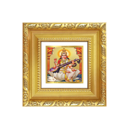 Goddess Saraswati | Divine Mother of Wisdom & Arts Tabletop Frame in 24K Gold Plated Foil