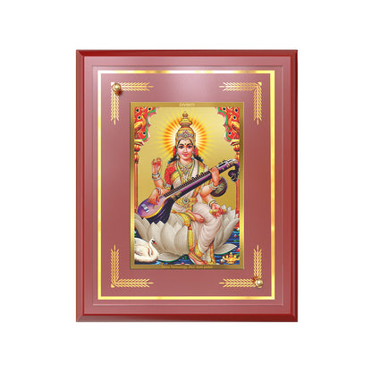 Goddess Saraswati | Divine Mother of Wisdom & Arts Wall and Tabletop Photo Frame in 24K Gold Plated Foil