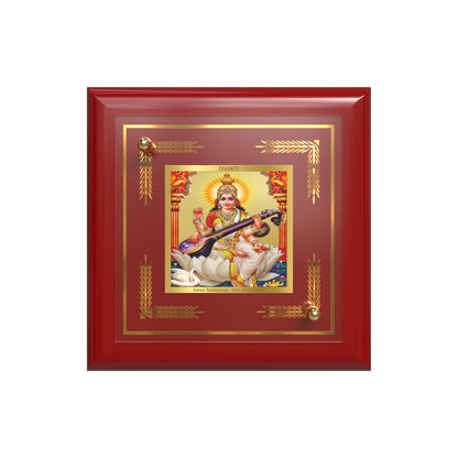 Goddess Saraswati | Divine Mother of Wisdom & Arts Tabletop Frame in 24K Gold Plated Foil