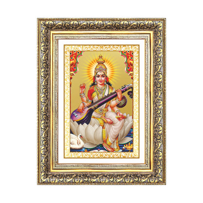 Goddess Saraswati | Divine Mother of Wisdom & Arts Wall Mount Photo Frame in 24K Gold Plated Foil