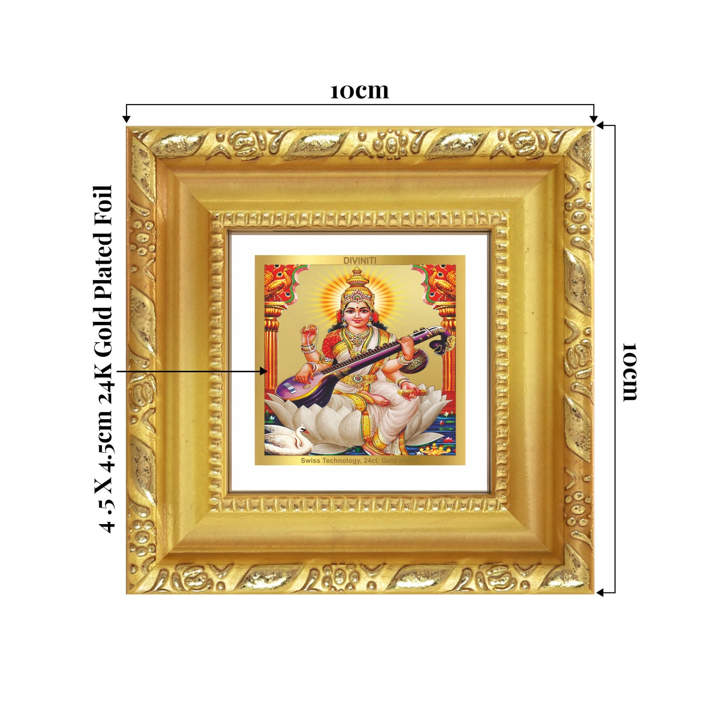 Goddess Saraswati | Divine Mother of Wisdom & Arts Tabletop Frame in 24K Gold Plated Foil