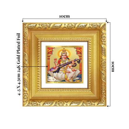 Goddess Saraswati | Divine Mother of Wisdom & Arts Tabletop Frame in 24K Gold Plated Foil