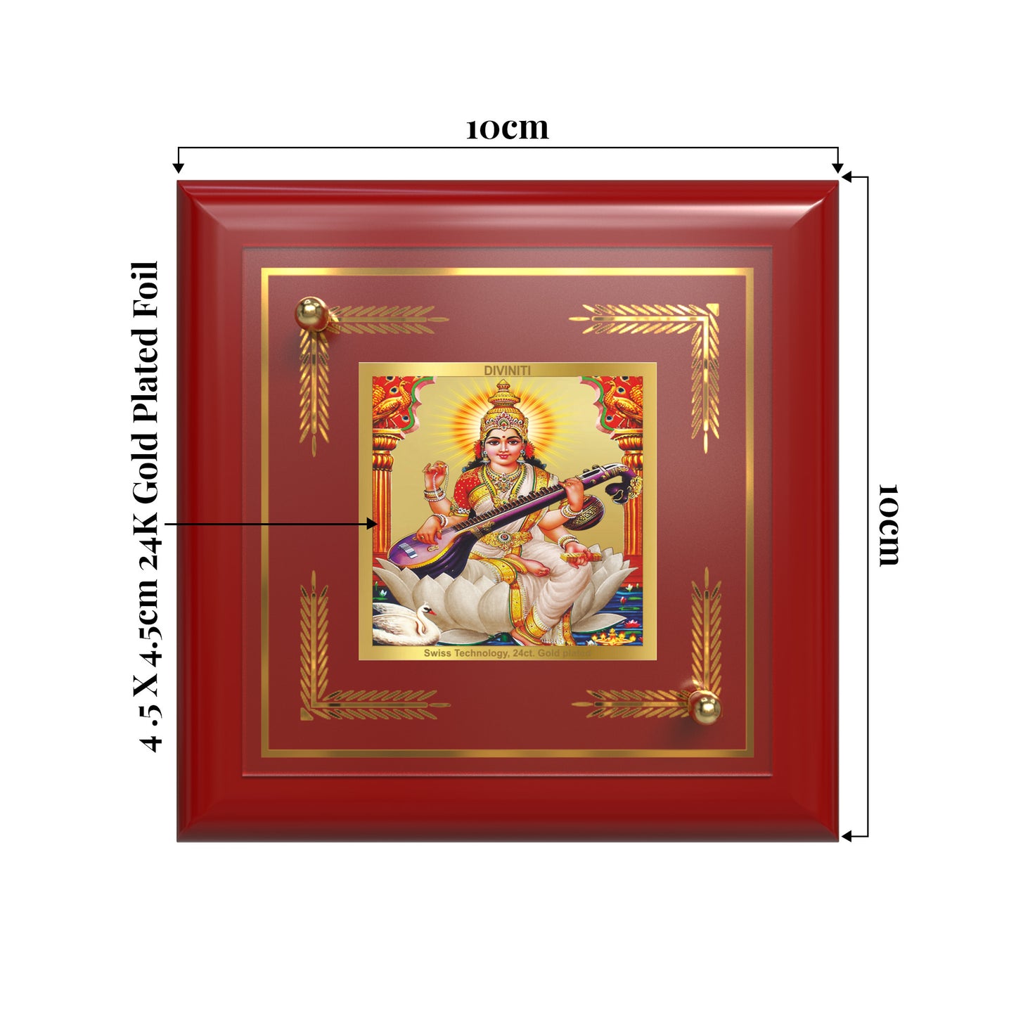 Goddess Saraswati | Divine Mother of Wisdom & Arts Tabletop Frame in 24K Gold Plated Foil
