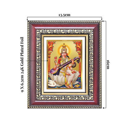 Goddess Saraswati | Divine Mother of Wisdom & Arts Wall & Tabletop Frame in 24K Gold Plated Foil