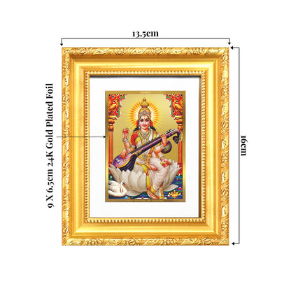Goddess Saraswati | Divine Mother of Wisdom & Arts Wall & Tabletop Frame in 24K Gold Plated Foil