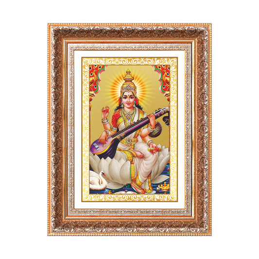 Goddess Saraswati | Divine Mother of Wisdom & Arts Wall Mount Photo Frame in 24K Gold Plated Foil