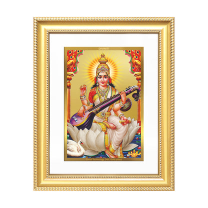 Goddess Saraswati | Divine Mother of Wisdom & Arts Wall Mount Photo Frame in 24K Gold Plated Foil