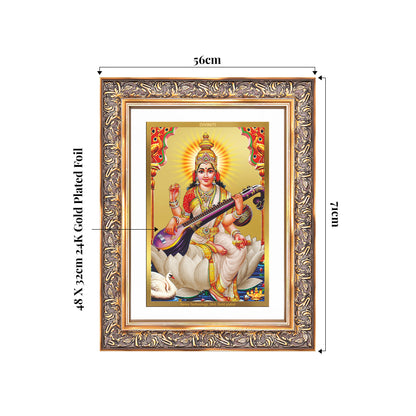 Goddess Saraswati | Divine Mother of Wisdom & Arts Wall Mount Photo Frame in 24K Gold Plated Foil