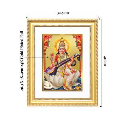 Goddess Saraswati | Divine Mother of Wisdom & Arts Wall Mount Photo Frame in 24K Gold Plated Foil