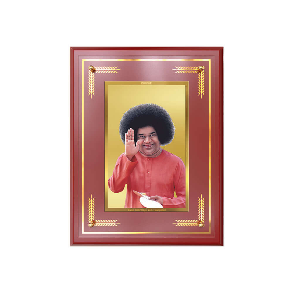 Sathya Sai Baba photo frame in 24k gold plated foil