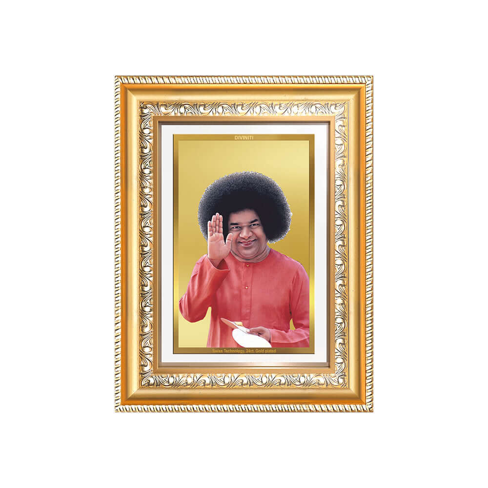 Sathya Sai Baba | Avatar of Love and Universal Harmony framed photo in 24K gold plated foil.