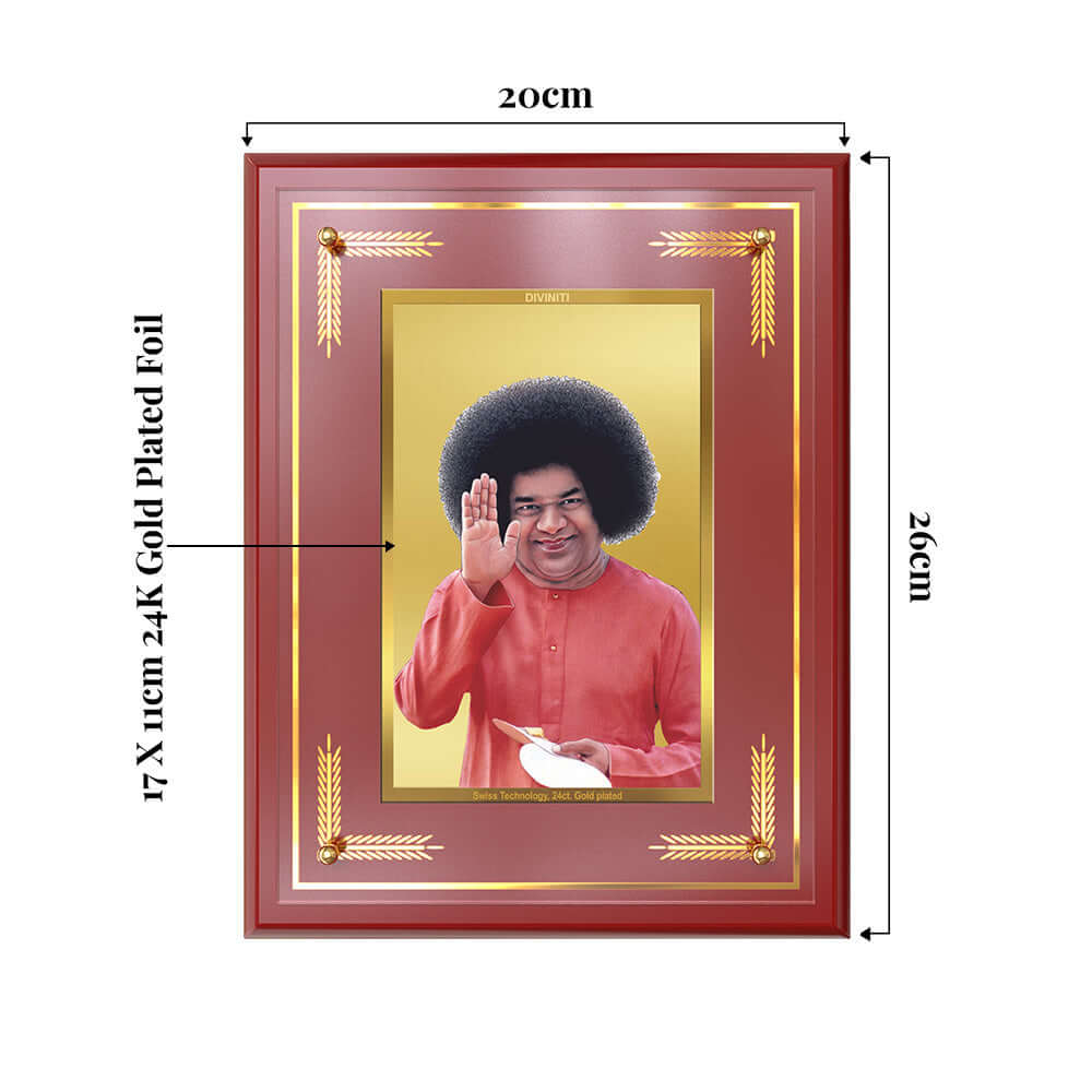 Sathya Sai Baba photo frame showing dimensions