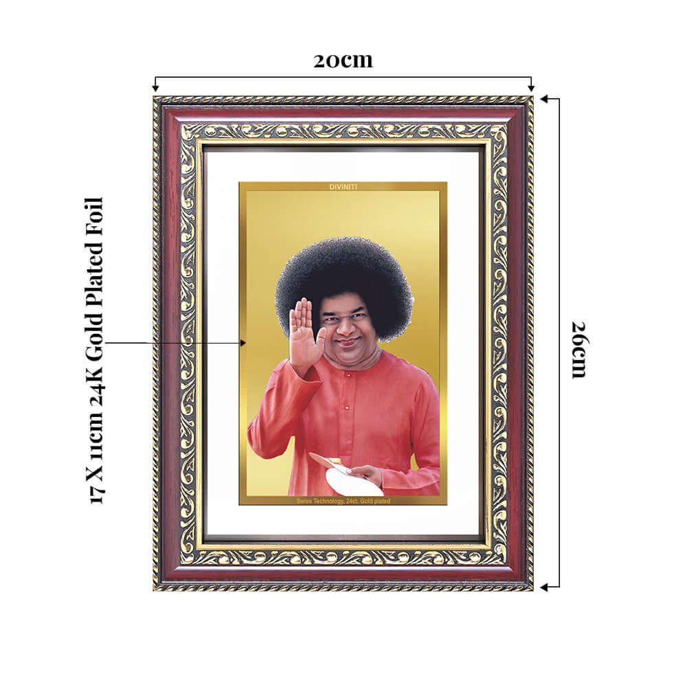 Sathya Sai Baba | Avatar of Love and Universal Harmony Wall and Tabletop Photo Frame in 24K Gold Plated Foil