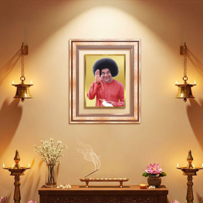 Sri Sathya Sai Baba | Avatar of Love and Universal Harmony Wall Mount Photo Frame in 24K Gold Plated Foil