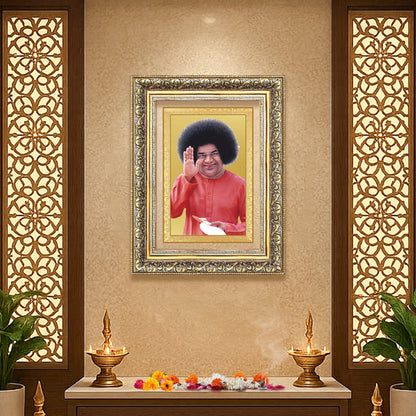 Sri Sathya Sai Baba | Avatar of Love and Universal Harmony Wall Mount Photo Frame in 24K Gold Plated Foil