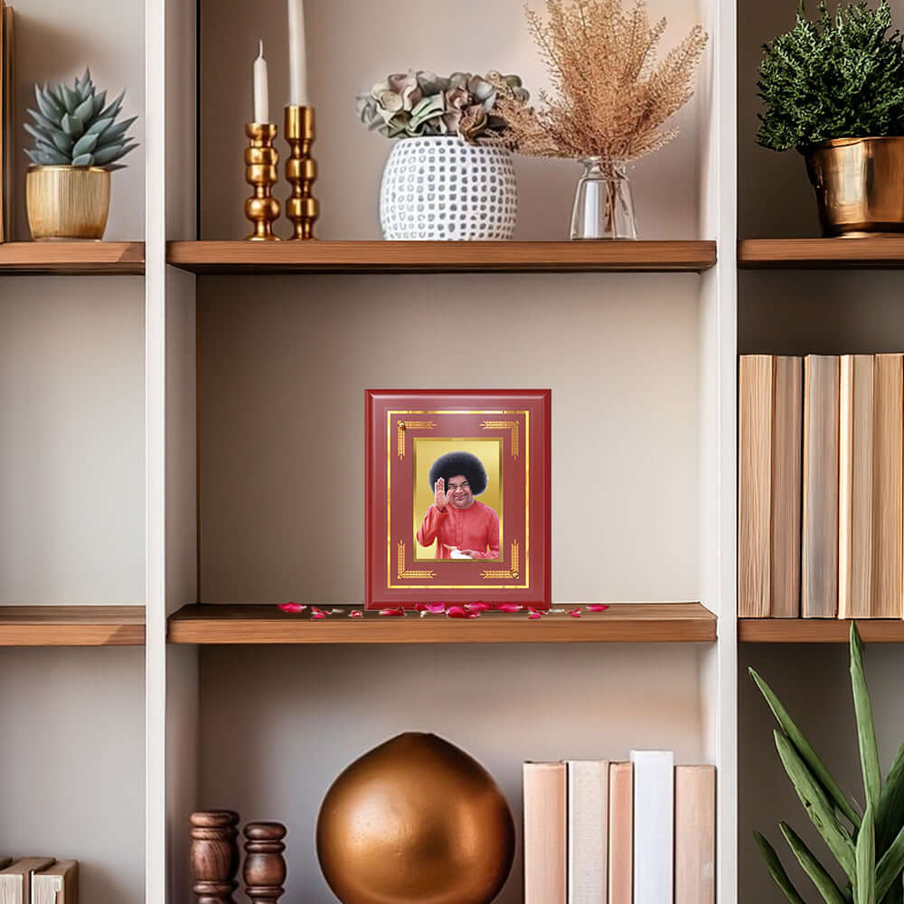 Sathya Sai Baba Devotional Wall & Tabletop Frame for Home & Meditation Space in 24K Gold Plated Foil